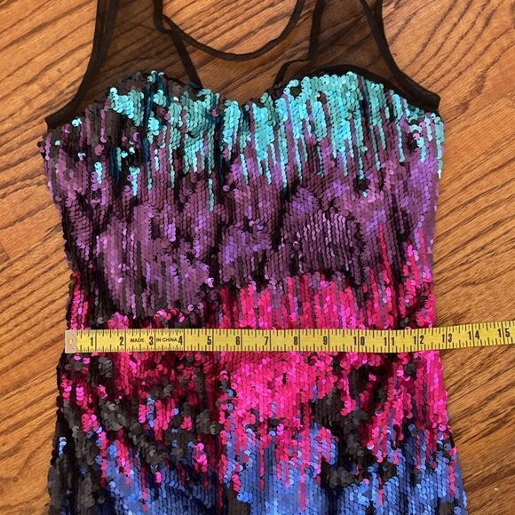 New Esley Multi Color Sequined Party Dress with Mesh Neckline Size S - Picture 10 of 11